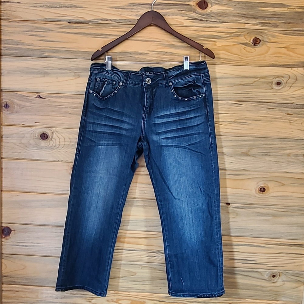 Cowgirl Tuff Co Studded Blue Cropped Jeans Ladies Size 32